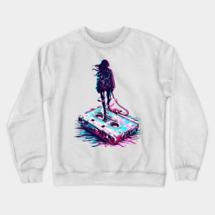 Surreal Vaporwave nostalgia woman on cassette tape Crewneck Sweatshirt